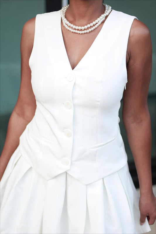 Melrose | White Pleated Vest Mini Dress