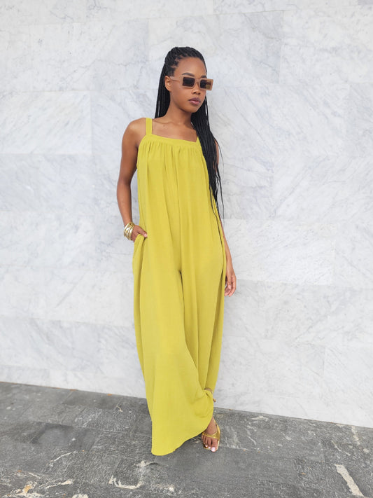 Limelight | Deep Lime Green Square Neck Wide Leg Jumpsuit