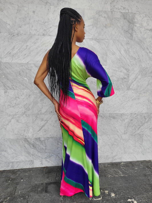 Tyla - Multi Color One Shoulder Maxi Dress
