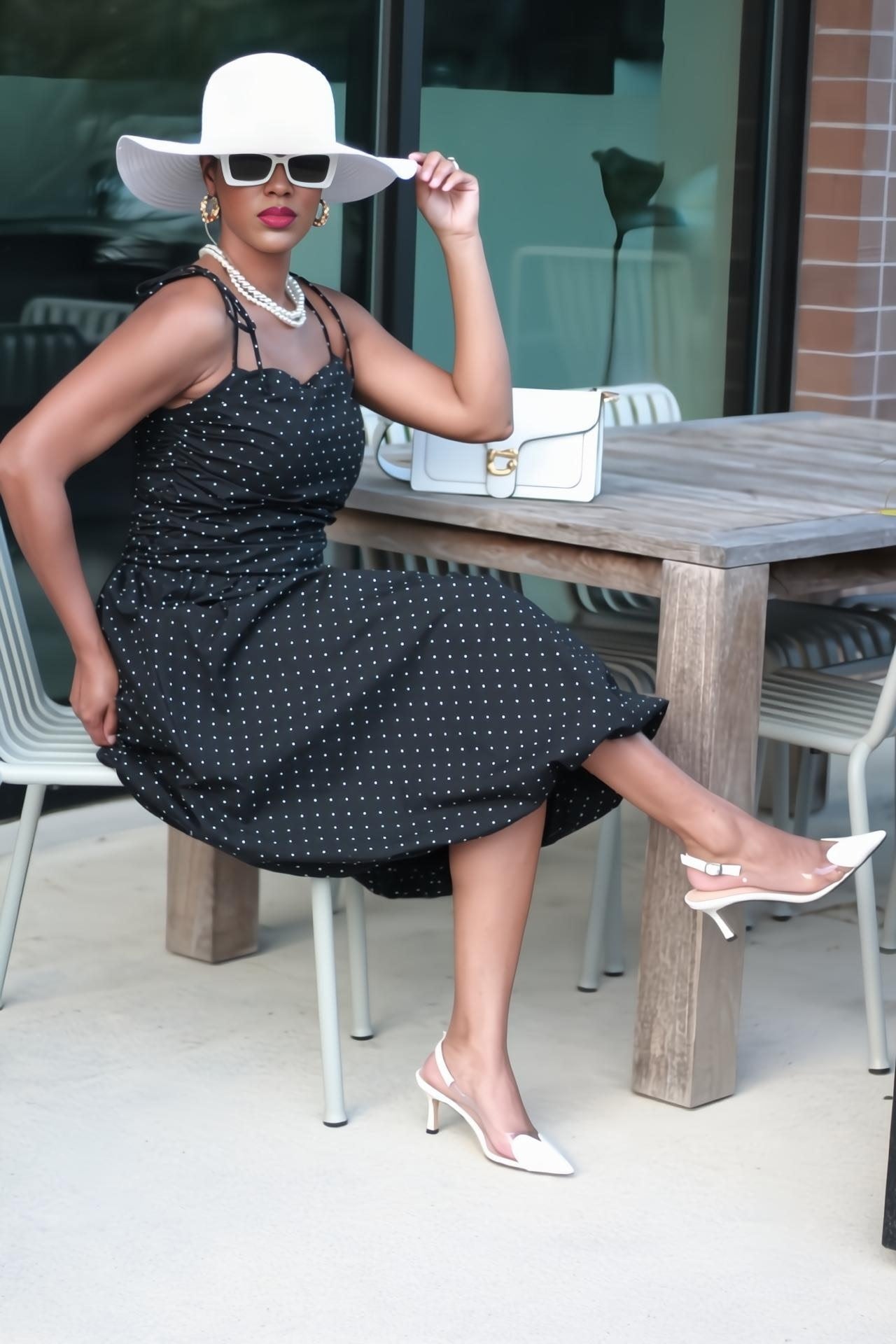 Marilyn | Tie Strap Black and White Polka Dot Bubble Hem Dress