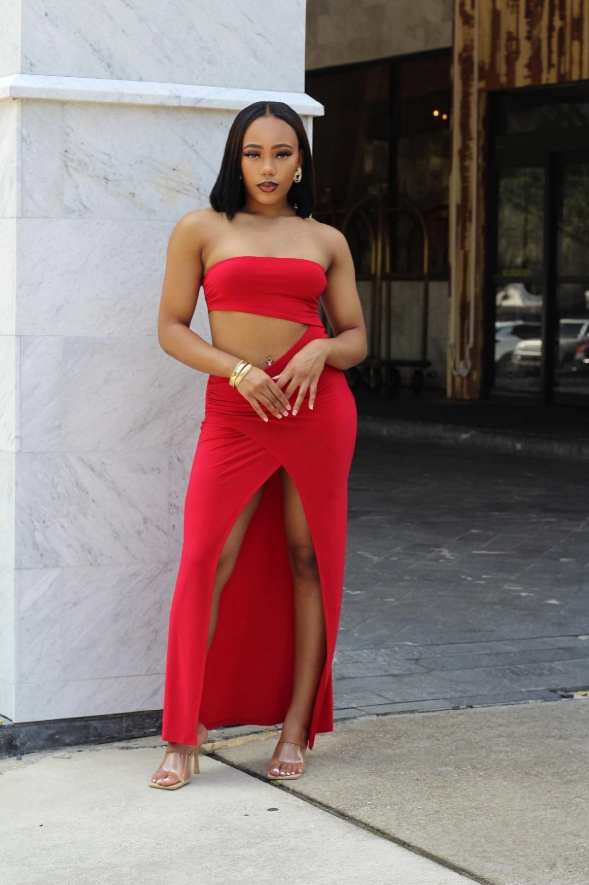 Red two piece maxi dress Clearance