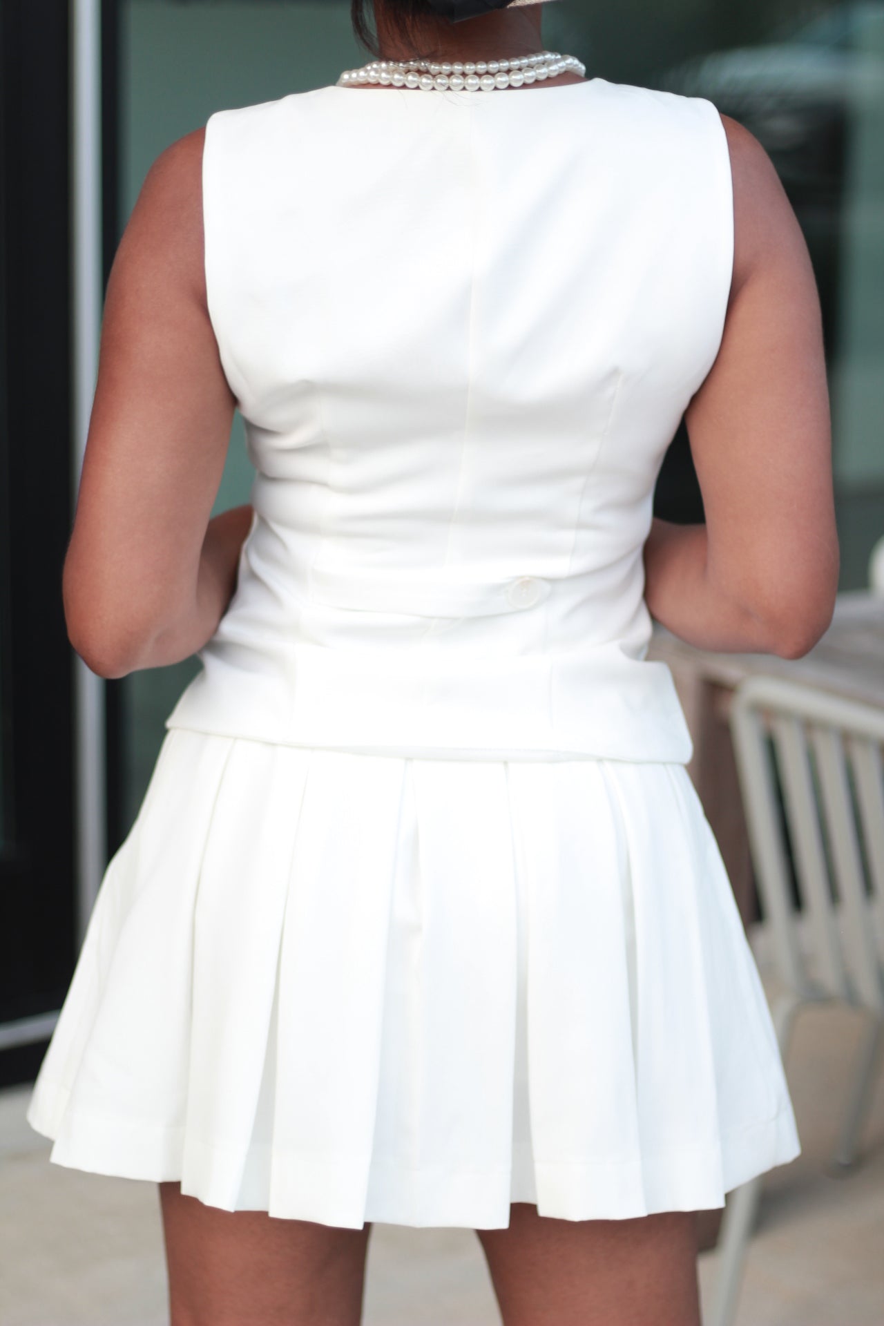 Melrose | White Pleated Vest Mini Dress