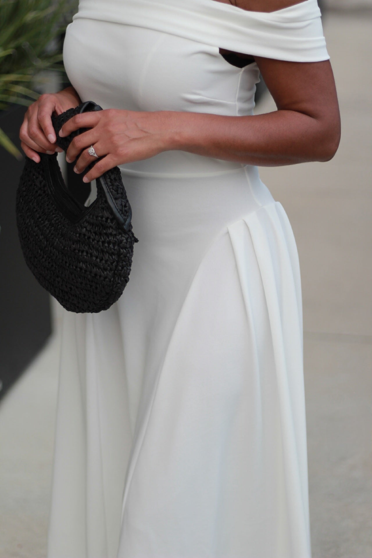 Monroe | Ivory Off-The-Shoulder Pleated Flare Midi Dress