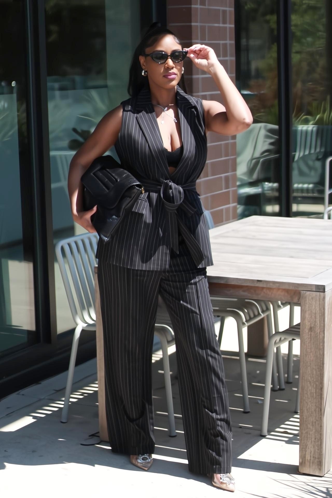 Ambriel | Pinstripe Sleeveless Blazer Vest Trouser Suit Set