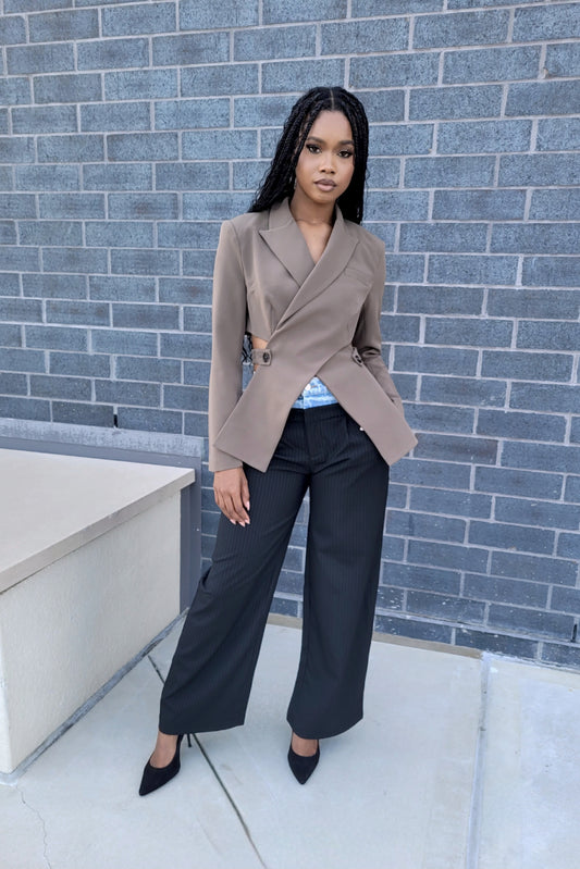 Olivia | Taupe Grey Over Size Crop Blazer Jacket