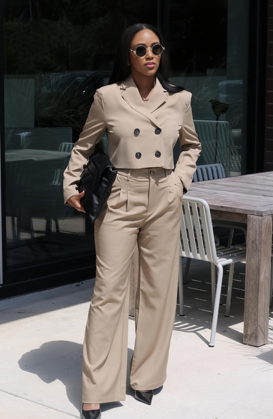 Bellamy | Coco Double Button Cropped Jacket and Pleated Pants Suit