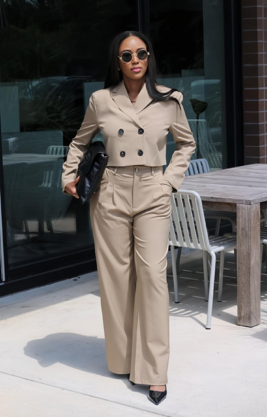 Bellamy | Coco Double Button Cropped Jacket and Pleated Pants Suit
