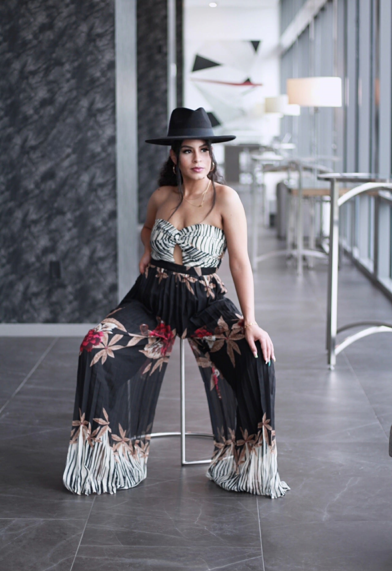 Zena | Floral Zebra Print Pleated Jumpsuit