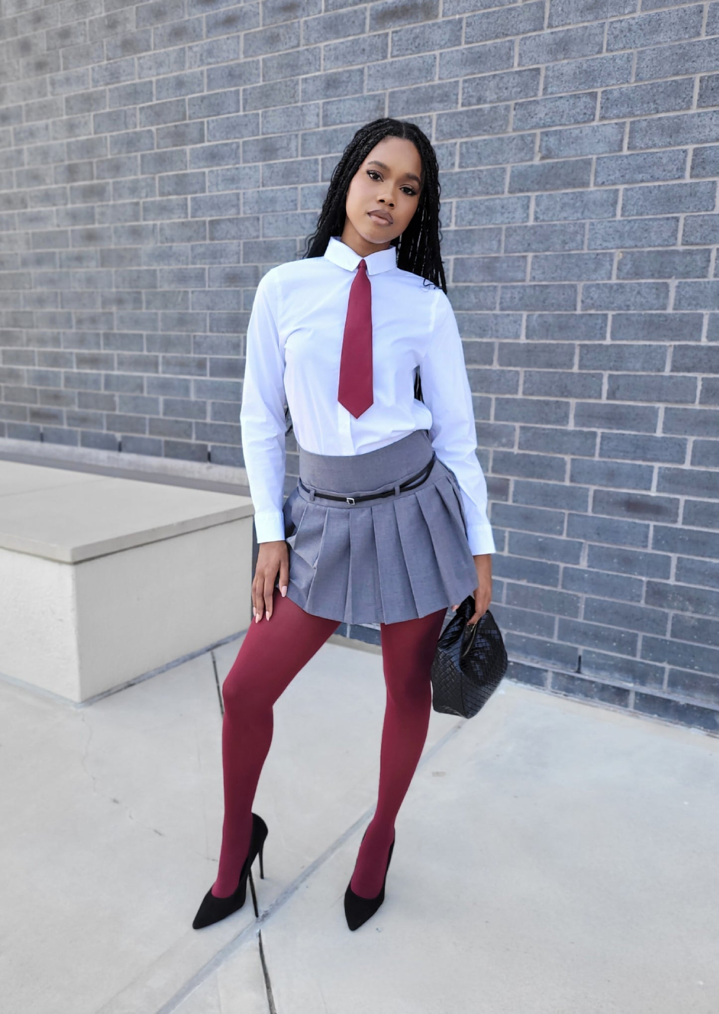 Monica | Charcoal Belted Pleated Mini Skort