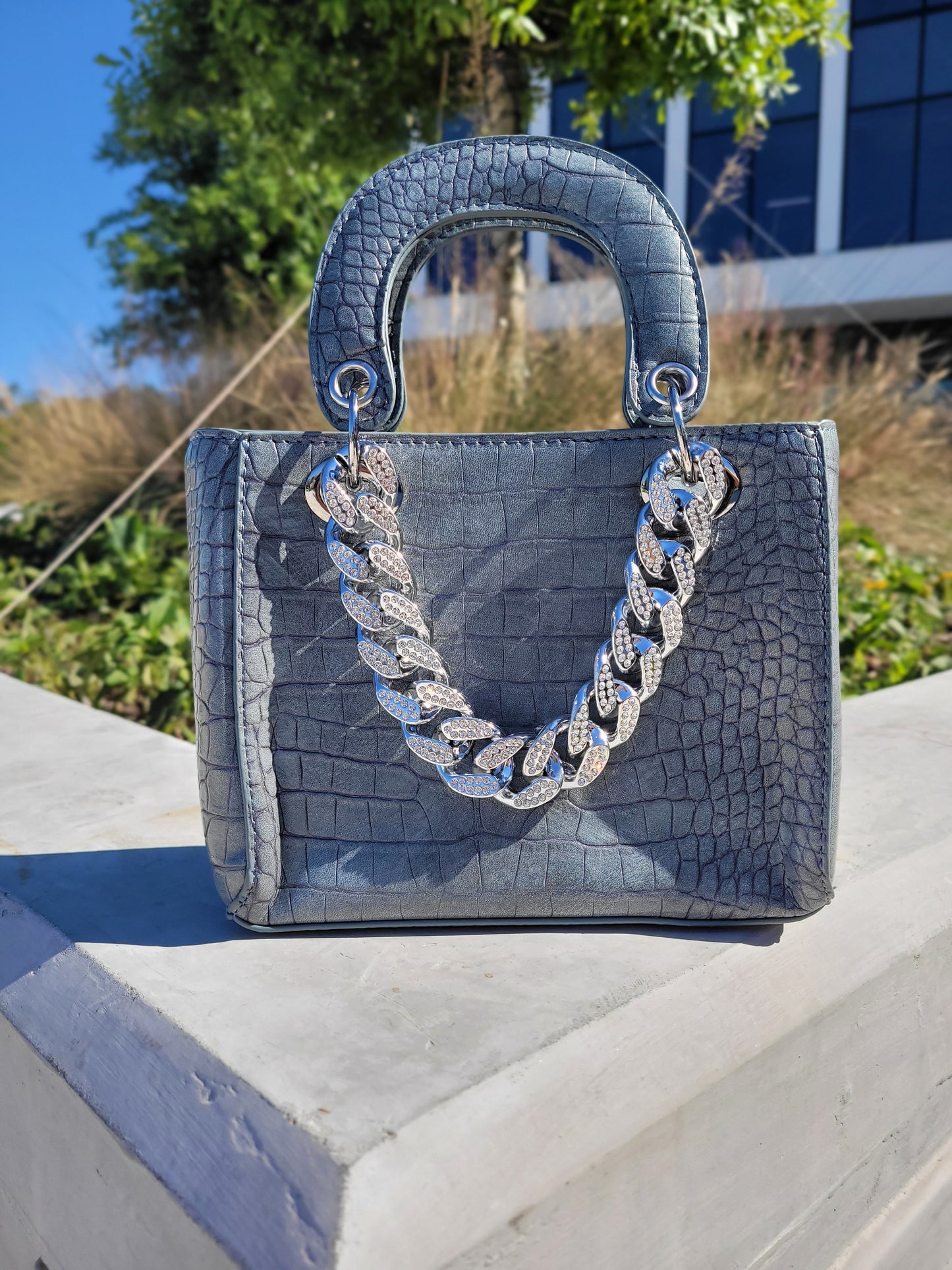 Kensie - Stone Pattern Handbag - Gray-Blue