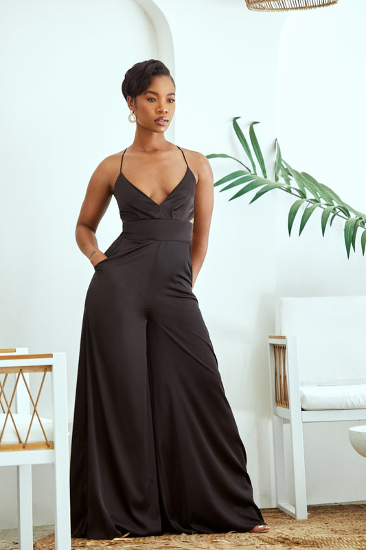 Black satin jumpsuit