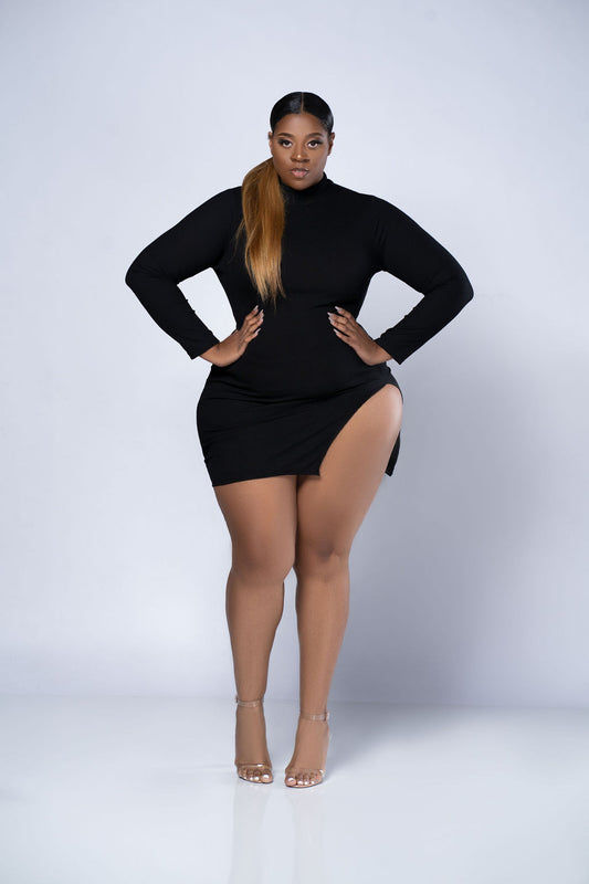 Black Long Sleeve Mock Neck Dress Plus Size