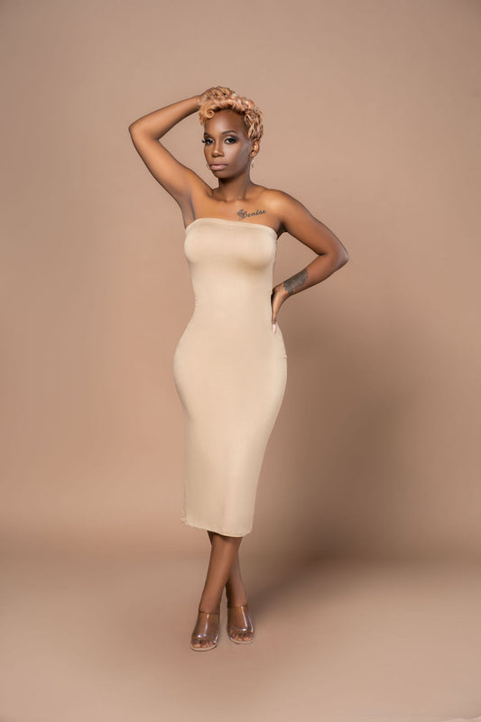 Solid Khaki Tube Dress
