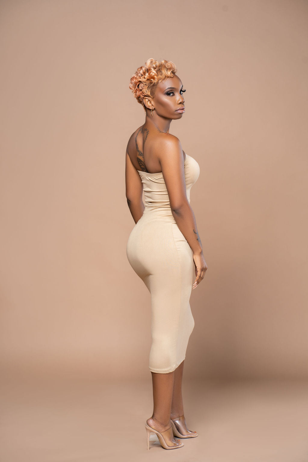 Solid Khaki Tube Dress