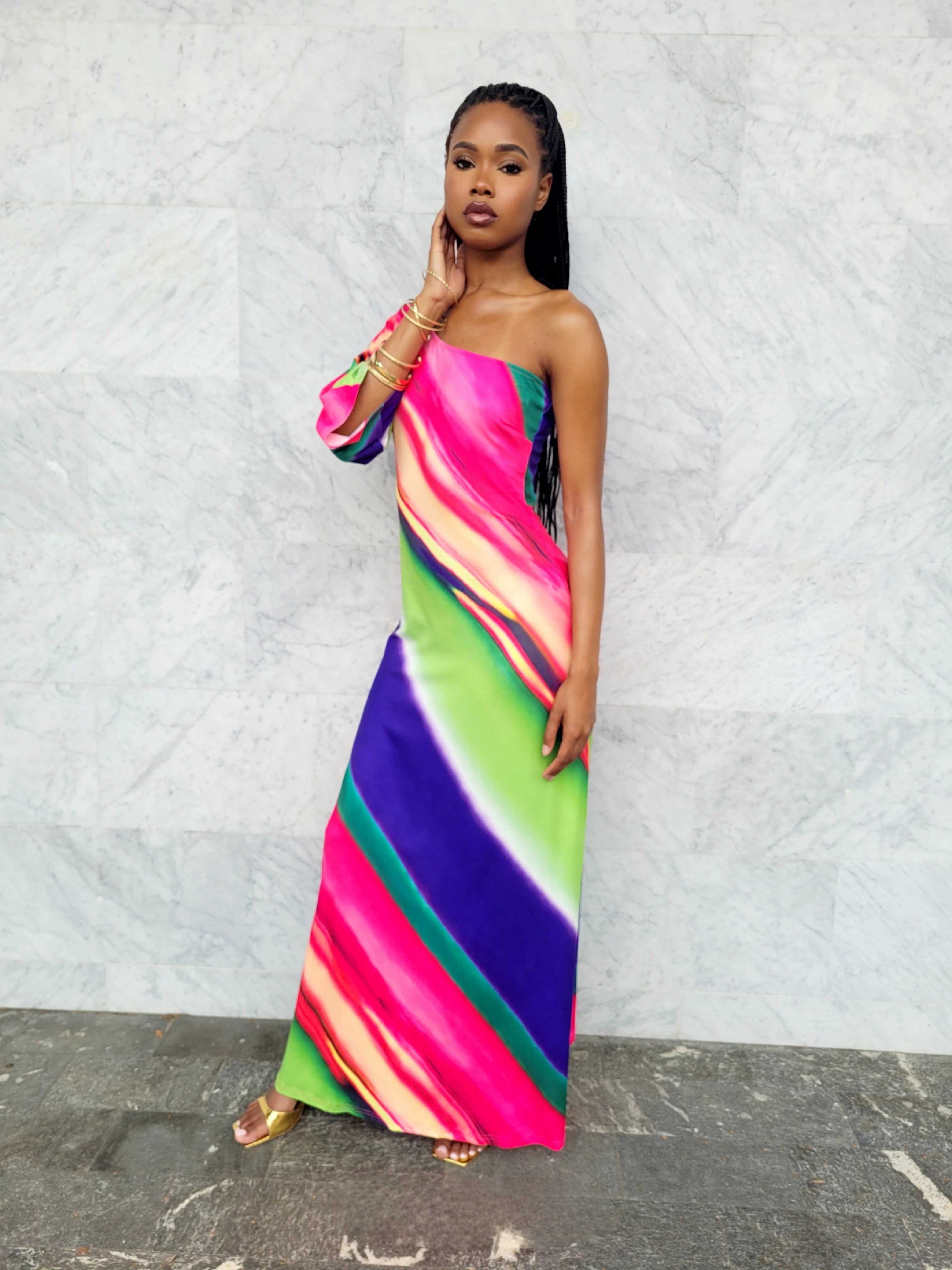 Tyla Multi Color One Shoulder Maxi Dress Stylush Boutique