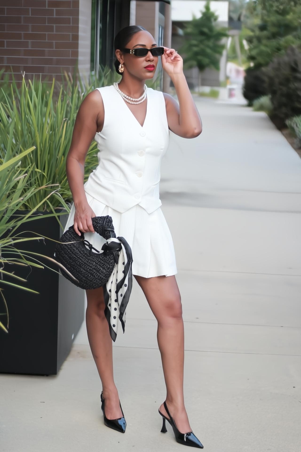 Melrose | White Pleated Vest Mini Dress