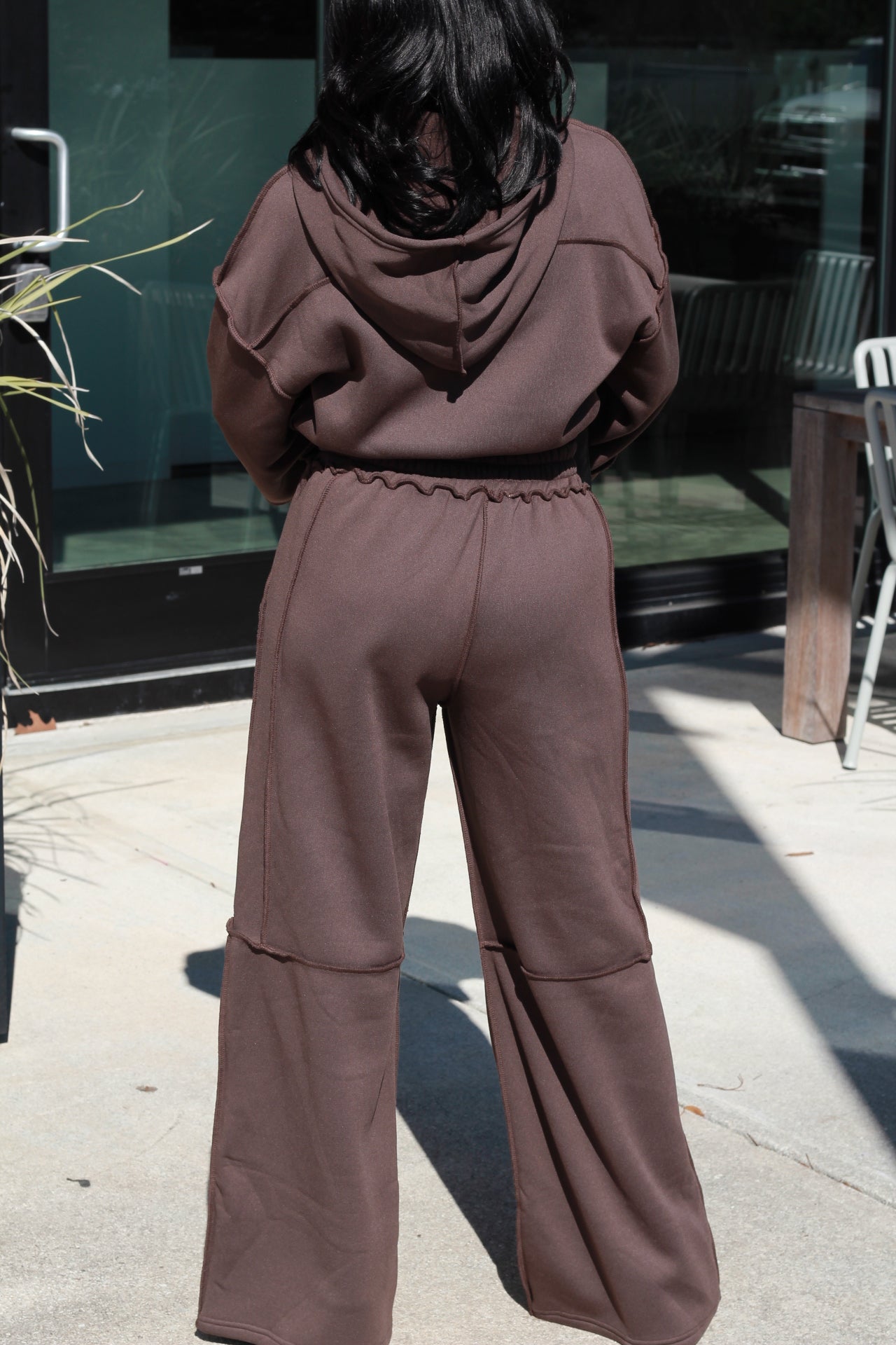 Daily Errands | Brown Wide-Leg Zip-Up Hoodie Sweatsuit