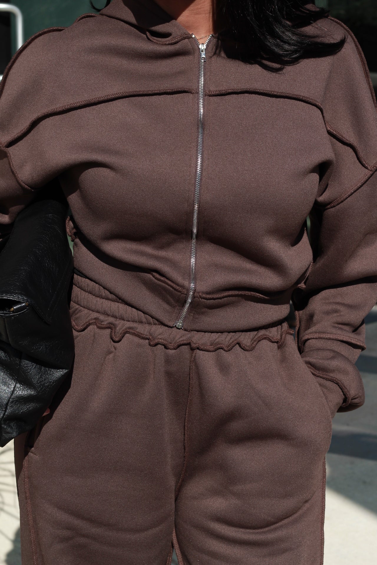 Daily Errands | Brown Wide-Leg Zip-Up Hoodie Sweatsuit