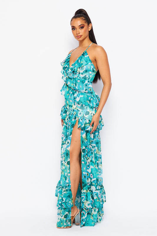 Blooming Beauty Green Floral Maxi Dress
