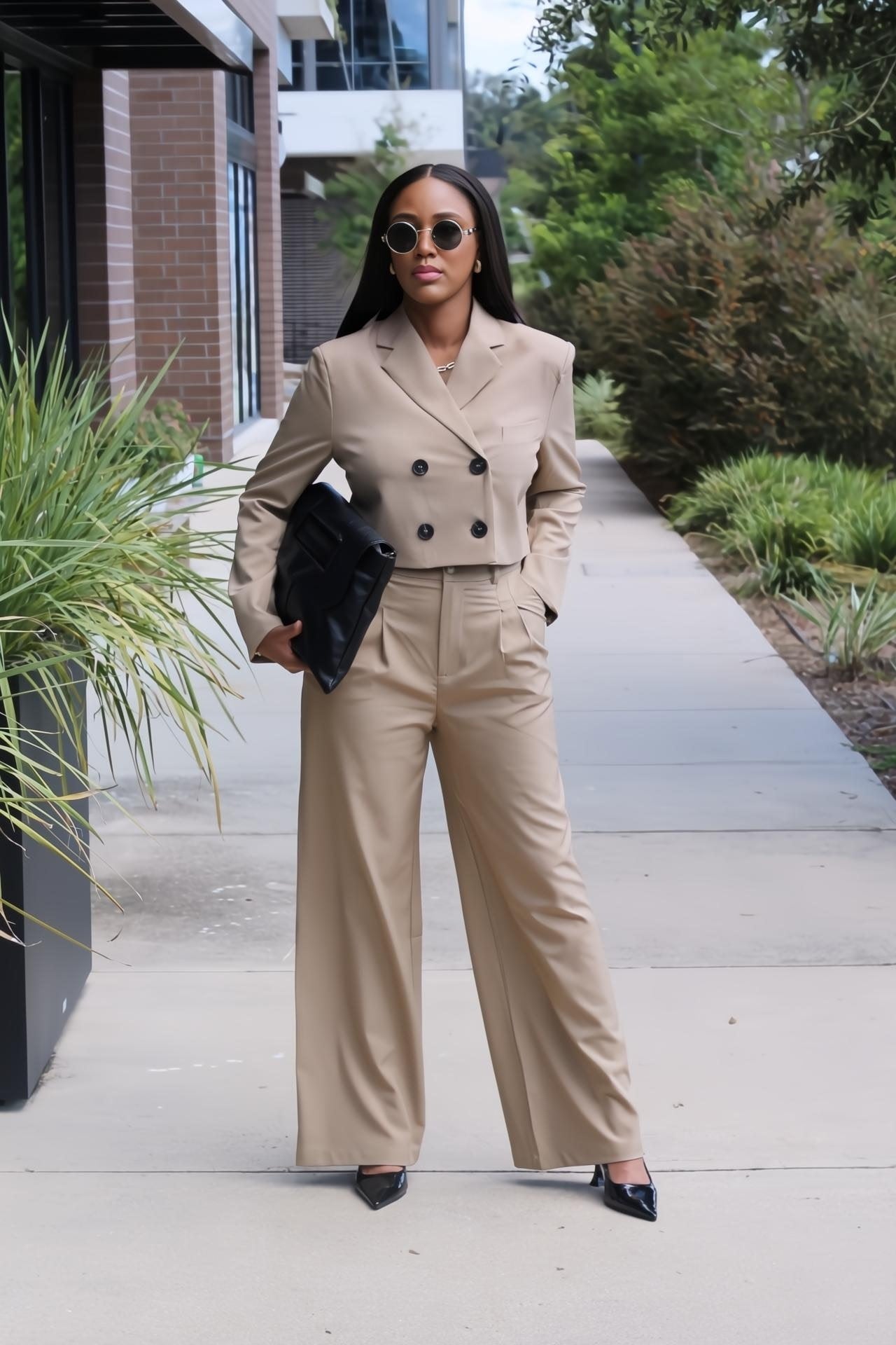 Bellamy | Coco Double Button Cropped Jacket and Pleated Pants Suit