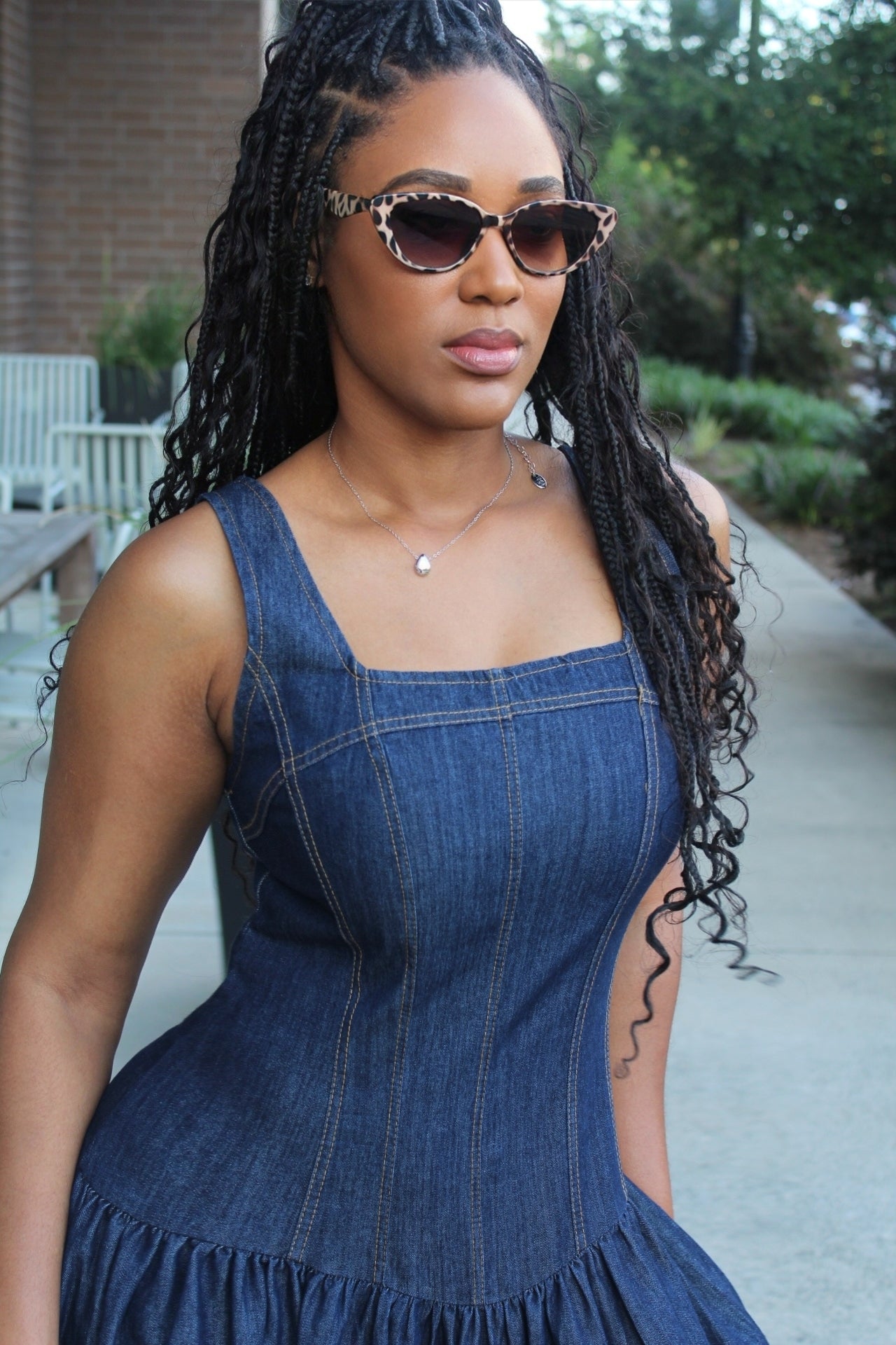 Solange | Dark Denim Square Neck Midi Dress