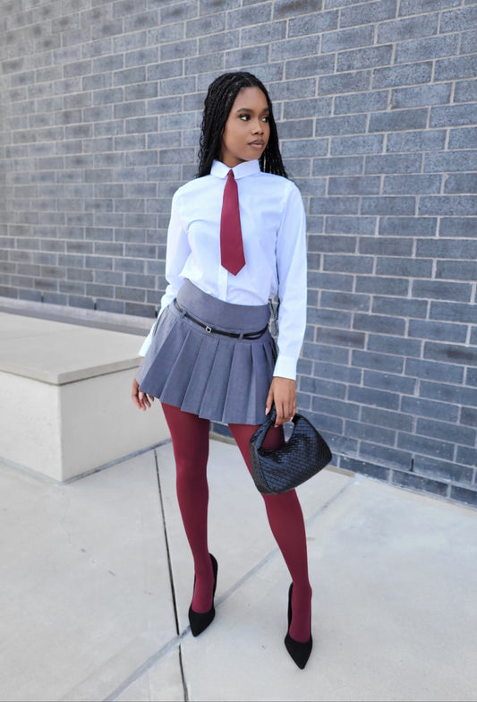 Monica | Charcoal Belted Pleated Mini Skort