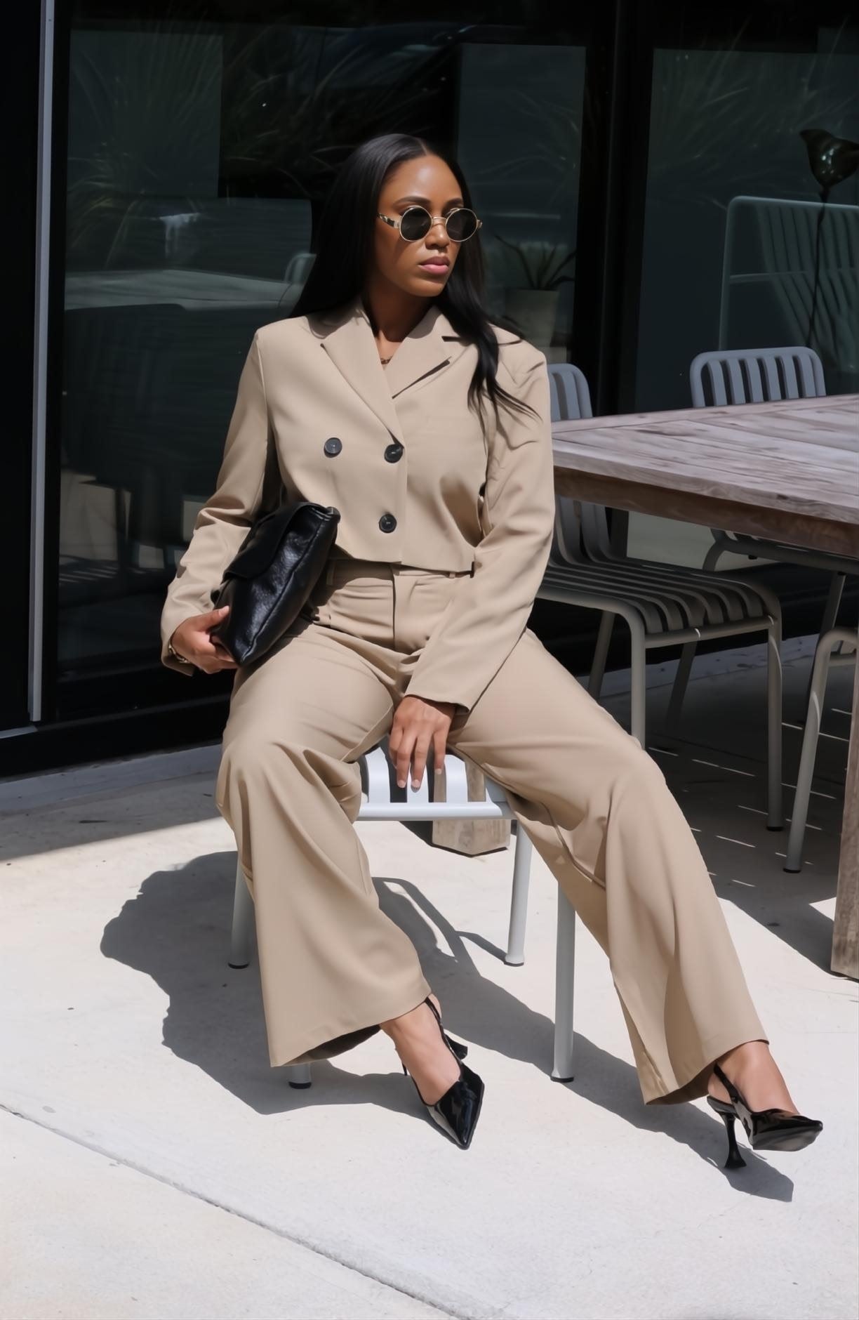 Bellamy | Coco Double Button Cropped Jacket and Pleated Pants Suit