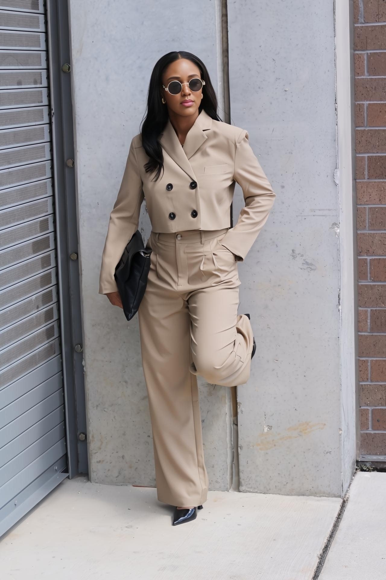 Bellamy | Coco Double Button Cropped Jacket and Pleated Pants Suit