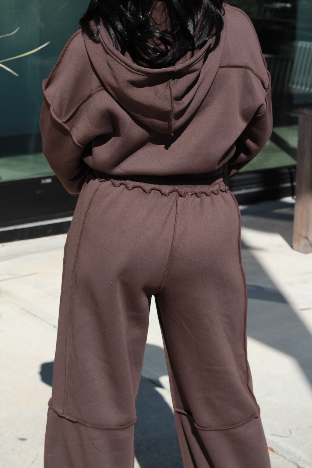 Daily Errands | Brown Wide-Leg Zip-Up Hoodie Sweatsuit