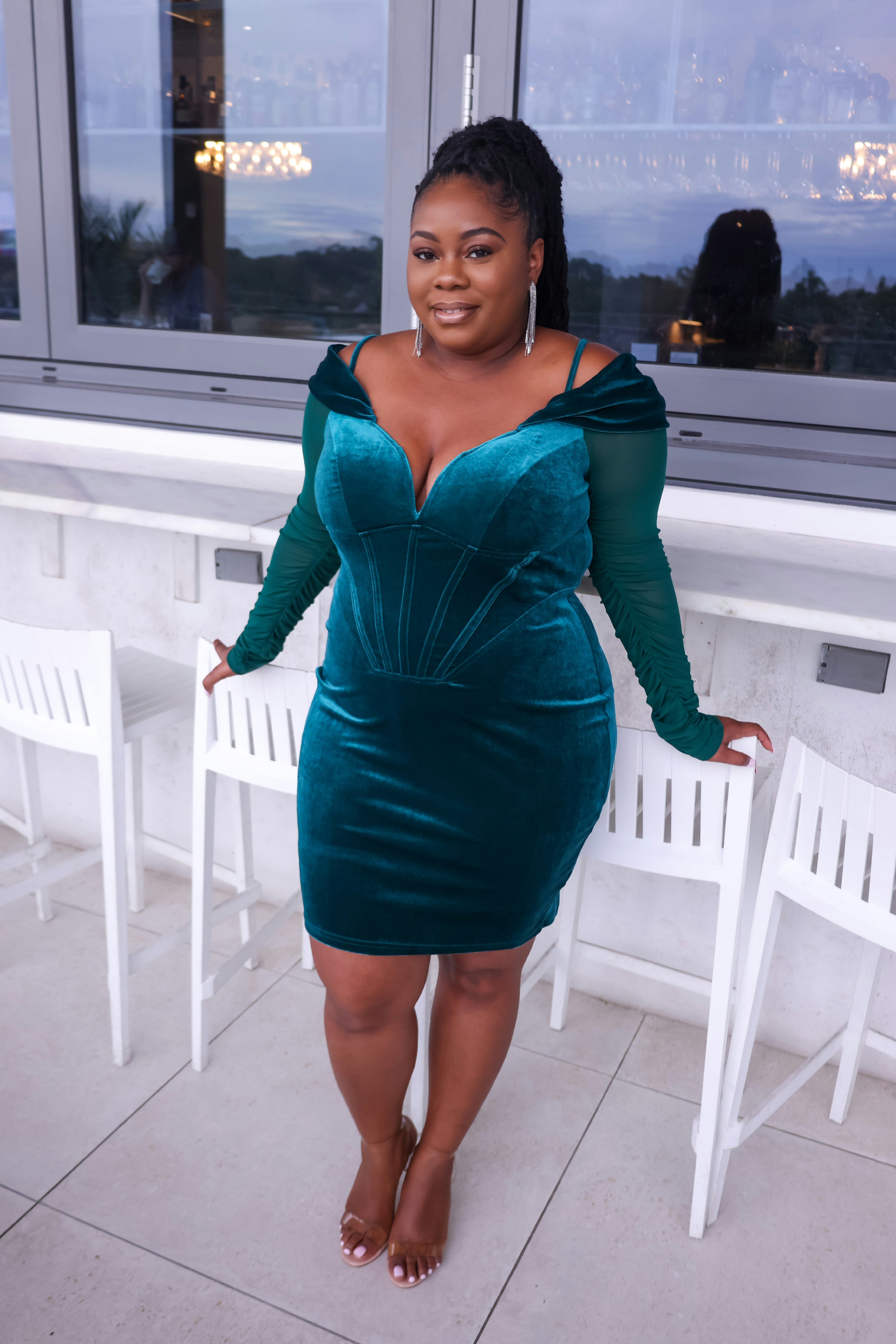 Plus size velvet green cheap dress